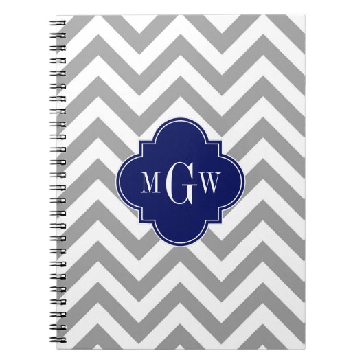 Dk Gray Lg Chevron Navy Quatrefoil 3 Monogram Notitieboek (Voorkant)