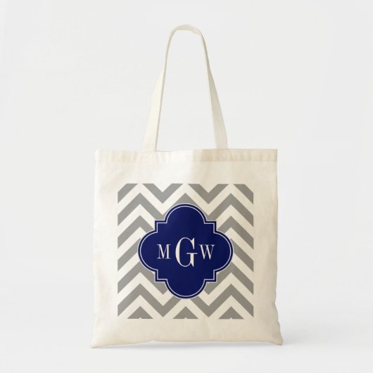 Dk Gray Lg Chevron Navy Quatrefoil 3 Monogram Tote Bag (Voorkant)