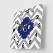 Dk Gray Lg Chevron Navy Quatrefoil 3 Monogram Vierkante Klok (Hoek)