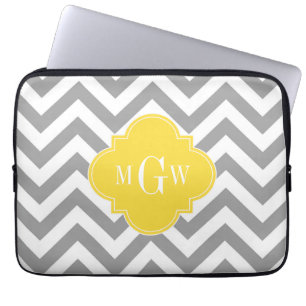 Dk Gray Lg Chevron Pineapple Quatrefoil 3 Monogram Laptop Sleeve