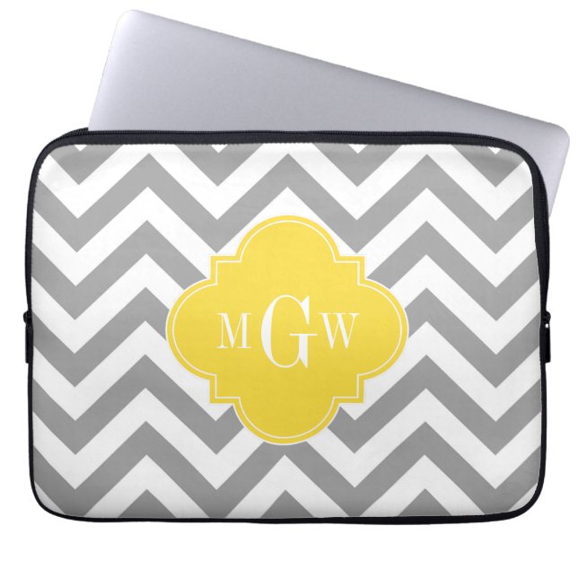 Dk Gray Lg Chevron Pineapple Quatrefoil 3 Monogram Laptop Sleeve (Voorkant)