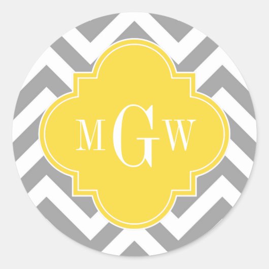 Dk Gray Lg Chevron Pineapple Quatrefoil 3 Monogram Ronde Sticker (Voorkant)