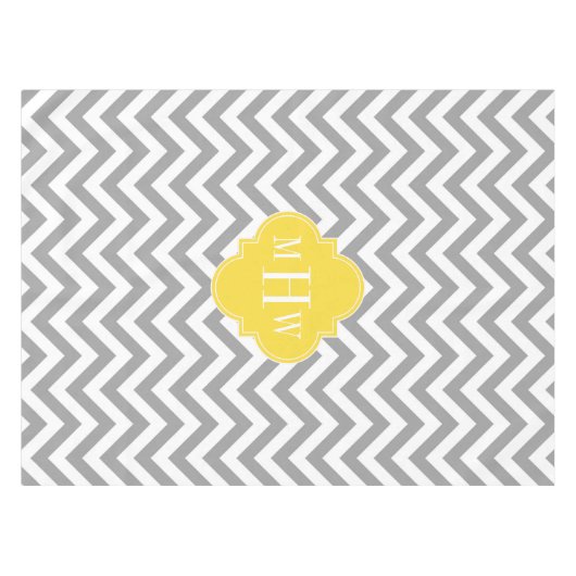 Dk Gray Lg Chevron Pineapple Quatrefoil 3 Monogram Tafelkleed (Voorkant (Horizontaal))