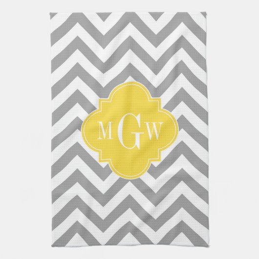 Dk Gray Lg Chevron Pineapple Quatrefoil 3 Monogram Theedoek (Verticaal)