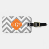 Dk Gray Lg Chevron Pumpkin Quatrefoil 3 Monogram Bagagelabel (Voorkant horizontaal)