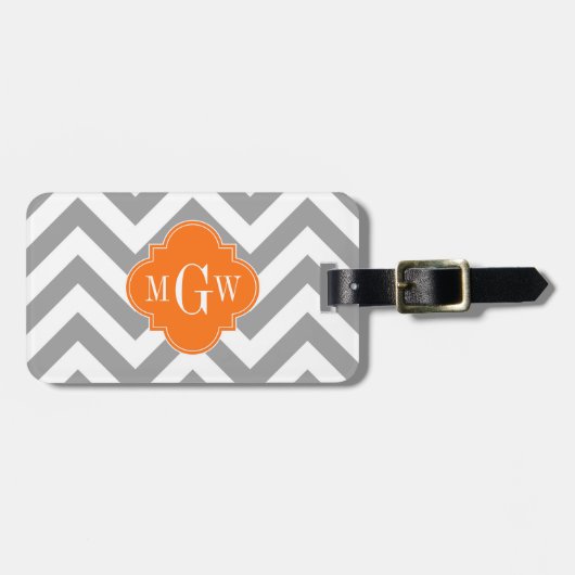 Dk Gray Lg Chevron Pumpkin Quatrefoil 3 Monogram Bagagelabel (Voorkant horizontaal)