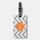 Dk Gray Lg Chevron Pumpkin Quatrefoil 3 Monogram Bagagelabel (Voorkant verticaal)