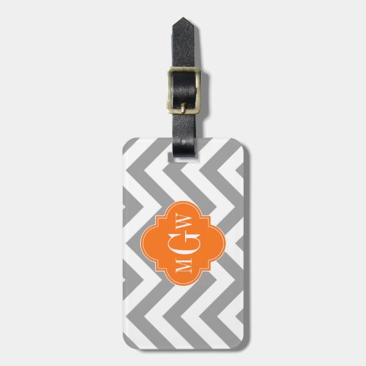 Dk Gray Lg Chevron Pumpkin Quatrefoil 3 Monogram Bagagelabel (Voorkant verticaal)