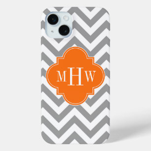 Dk Gray Lg Chevron Pumpkin Quatrefoil 3 Monogram iPhone 15 Mini Hoesje