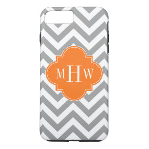 Dk Gray Lg Chevron Pumpkin Quatrefoil 3 Monogram iPhone 8/7 Plus Hoesje