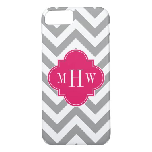 Dk Gray Lg Chevron Raspberry Quatrefoil 3 Monogram Case-Mate iPhone Case (Achterkant)