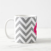 Dk Gray Lg Chevron Raspberry Quatrefoil 3 Monogram Koffiemok (Links)