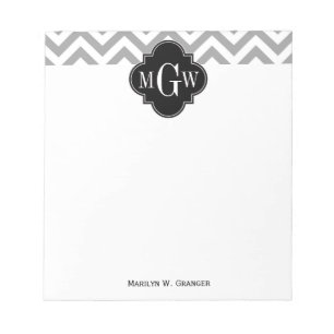 Dk Gray Lg Chevron Zwart Quatrefoil 3 Monogram Notitieblok