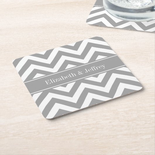 Dk Gray White LG Chevron Dk Gray Name Monogram Kartonnen Onderzetters (Schuin)