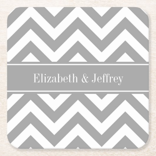 Dk Gray White LG Chevron Dk Gray Name Monogram Kartonnen Onderzetters (Voorkant)