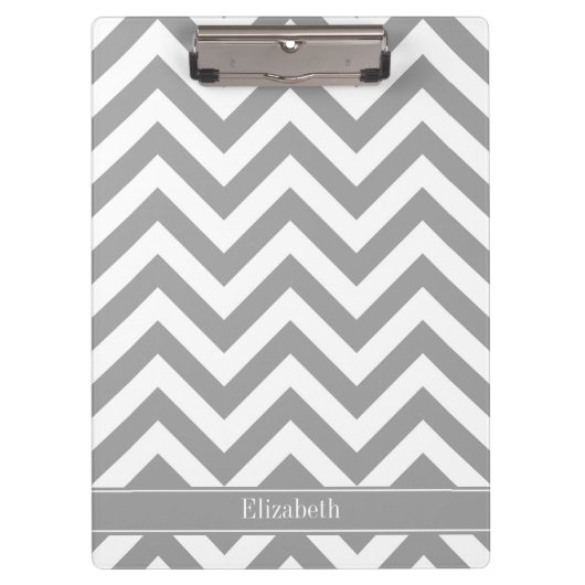 Dk Gray White LG Chevron Dk Gray Name Monogram Klembord (Voorkant)