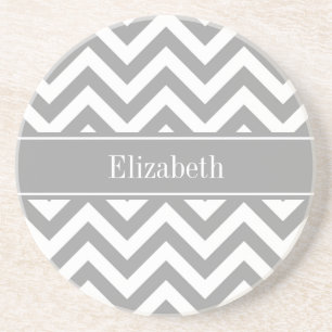 Dk Gray White LG Chevron Dk Gray Name Monogram Zandsteen Onderzetter