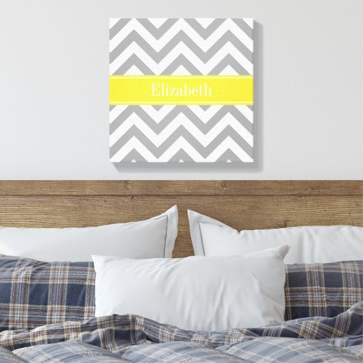 Dk Gray White LG Chevron Pineapple Naam Monogram Canvas Afdruk (Insitu (Slaapkamer))