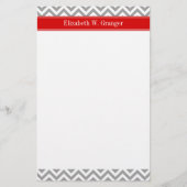 Dk Gray White LG Chevron Red Name Monogram Briefpapier (Voorkant)