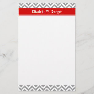 Dk Gray White LG Chevron Red Name Monogram Briefpapier