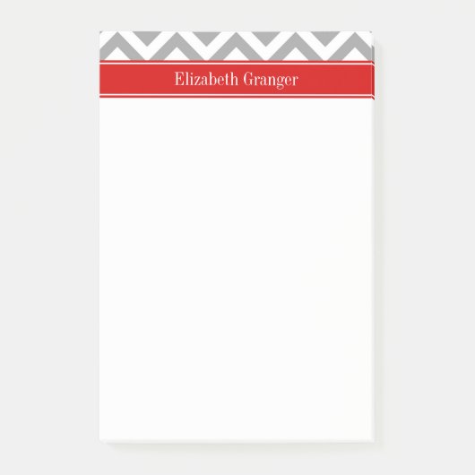 Dk Gray White LG Chevron Red Name Monogram Post-it® Notes (Voorkant)