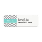 Dk Gray White LG Chevron Turquoise Name Monogram Etiket (Voorkant)