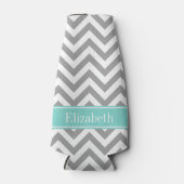 Dk Gray White LG Chevron Turquoise Name Monogram Flesjeskoeler (Voorkant)