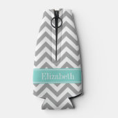 Dk Gray White LG Chevron Turquoise Name Monogram Flesjeskoeler (Achterkant)