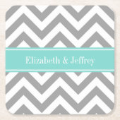 Dk Gray White LG Chevron Turquoise Name Monogram Kartonnen Onderzetters (Voorkant)