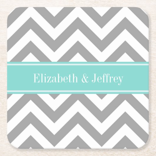 Dk Gray White LG Chevron Turquoise Name Monogram Kartonnen Onderzetters (Voorkant)