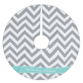 Dk Gray White LG Chevron Turquoise Name Monogram Kerstboom Rok (Voorkant)