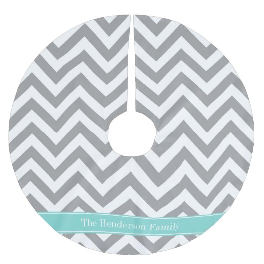Dk Gray White LG Chevron Turquoise Name Monogram Kerstboom Rok (Voorkant)