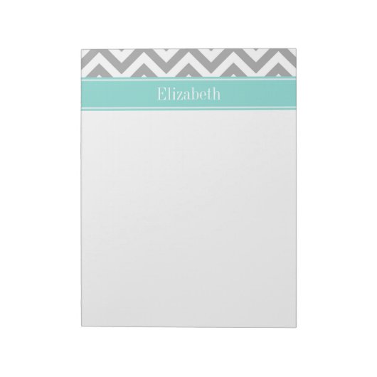 Dk Gray White LG Chevron Turquoise Name Monogram Notitieblok (Linkerzijde)