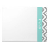Dk Gray White LG Chevron Turquoise Name Monogram Notitieblok (Voorkant)