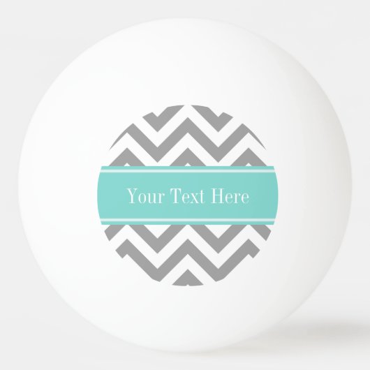 Dk Gray White LG Chevron Turquoise Name Monogram Pingpongbal (Achterkant)