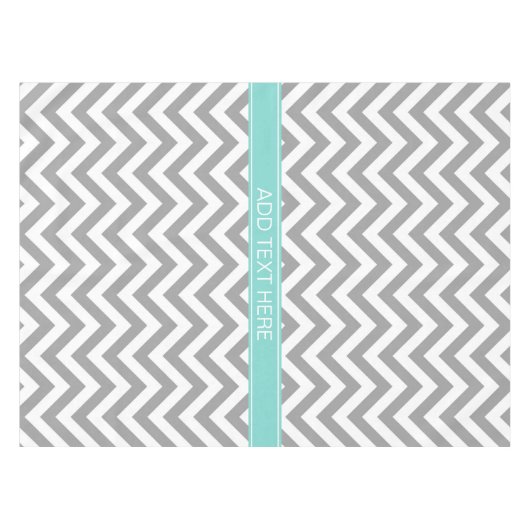 Dk Gray White LG Chevron Turquoise Name Monogram Tafelkleed (Voorkant (Horizontaal))