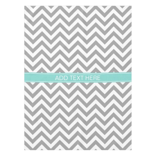 Dk Gray White LG Chevron Turquoise Name Monogram Tafelkleed (Voorkant)