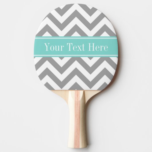 Dk Gray White LG Chevron Turquoise Name Monogram Tafeltennisbatje (Voorkant)