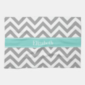 Dk Gray White LG Chevron Turquoise Name Monogram Theedoek (Horizontaal)