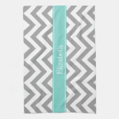 Dk Gray White LG Chevron Turquoise Name Monogram Theedoek (Verticaal)