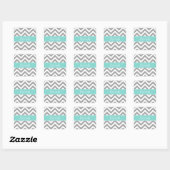 Dk Gray White LG Chevron Turquoise Name Monogram Vierkante Sticker (Vel)