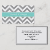Dk Gray White LG Chevron Turquoise Name Monogram Visitekaartje (Voorkant / Achterkant)
