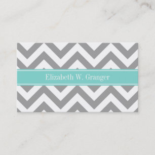 Dk Gray White LG Chevron Turquoise Name Monogram Visitekaartje
