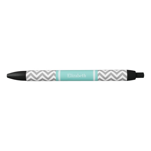 Dk Gray White LG Chevron Turquoise Name Monogram Zwarte Inkt Pen (Voorkant)