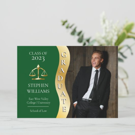Dk Green | Gold Afstuderen Wave Law Justice Afstud Aankondiging (Staand voorkant)
