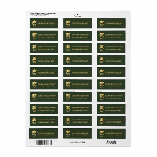 Dk Green | Gold Class of 2026 Graduation Cap Label (Full Sheet)