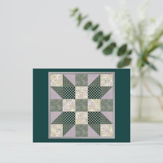 Dk Green & Lavender Star Patch Quilt Briefkaart (Staand voorkant)