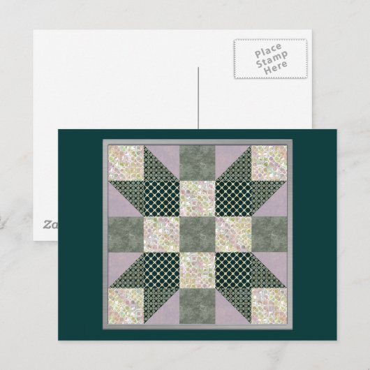 Dk Green & Lavender Star Patch Quilt Briefkaart (Voorkant / Achterkant)