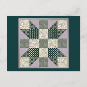 Dk Green & Lavender Star Patch Quilt Briefkaart
