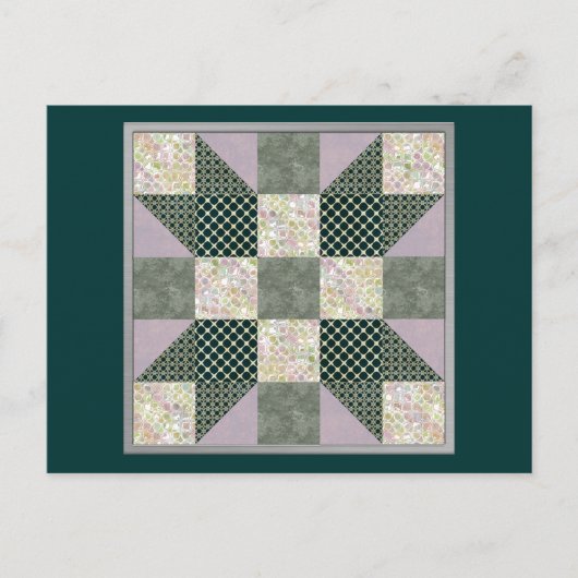 Dk Green & Lavender Star Patch Quilt Briefkaart (Voorkant)
